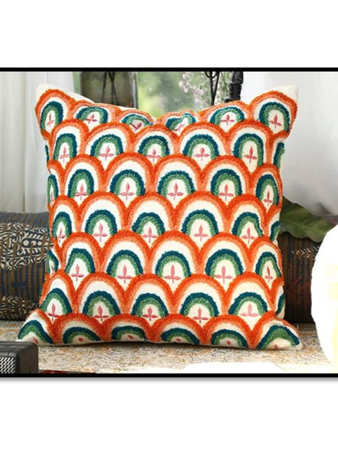 

HERE&NOW Embroidered Square Cushion Cover, White
