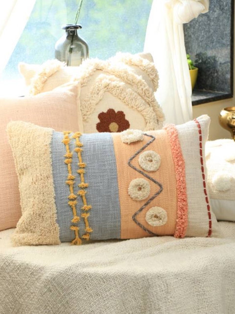 

HERE&NOW Embroidered Rectangle Cushion Covers, Off white