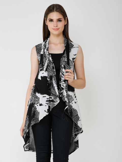 

Cation Women Black & Off White Printed Longline Shrug