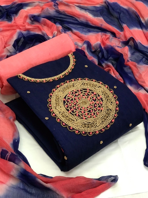 

MORLY Women Blue & Pink Embroidered Unstitched Dress Material
