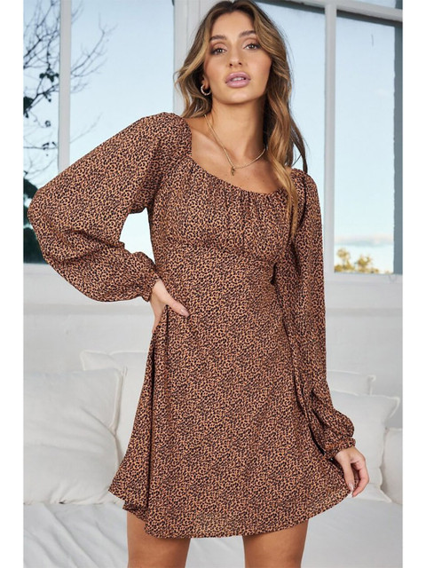 

BoStreet Brown Animal Printed A-Line Dress