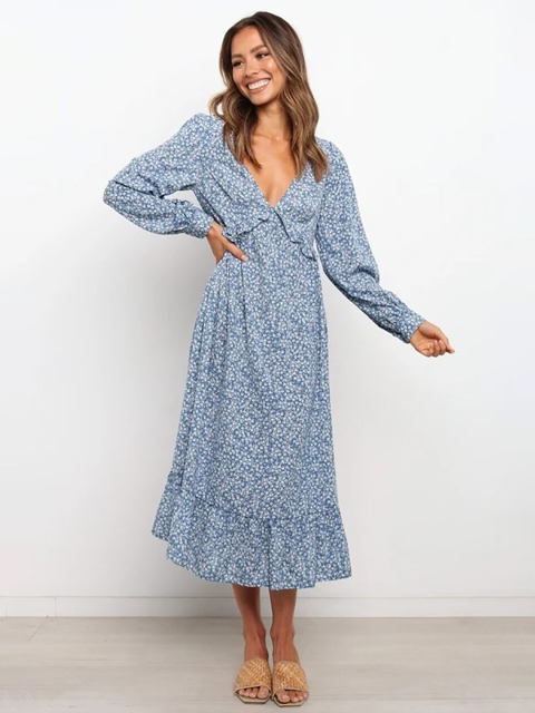

BoStreet Blue Floral Printed Midi Dress