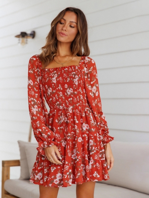 

BoStreet Red Floral Printed Dress