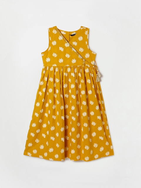 

Melange by Lifestyle Girls Yellow Printed Cotton Wrap Dress