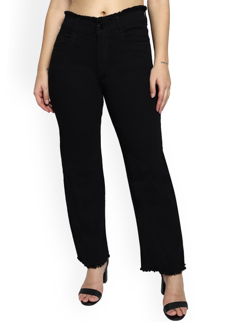 

LIVE OK Women Boyfriend Fit High-Rise Low Distress Stretchable Jeans, Black