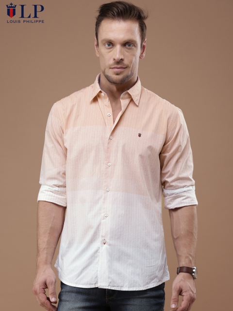

Louis Philippe Sport Men Peach-Coloured & White Jermyn Tailored Fit Striped Casual Shirt, Red