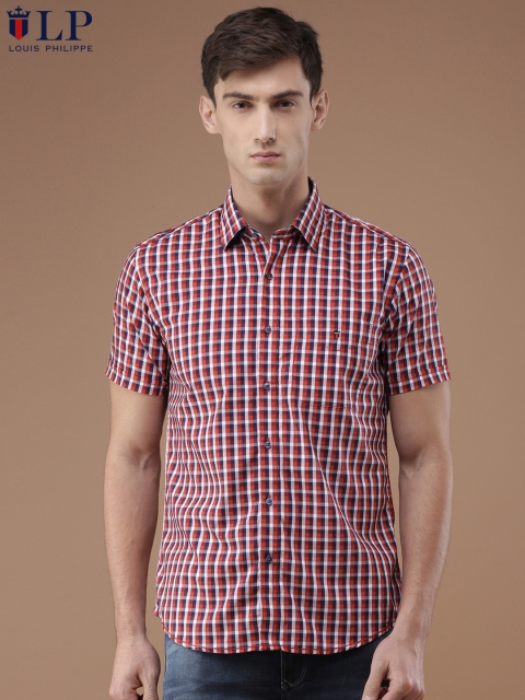 

Louis Philippe Sport Men Red & Navy Blue Jermyn Tailored Fit Checked Casual Shirt