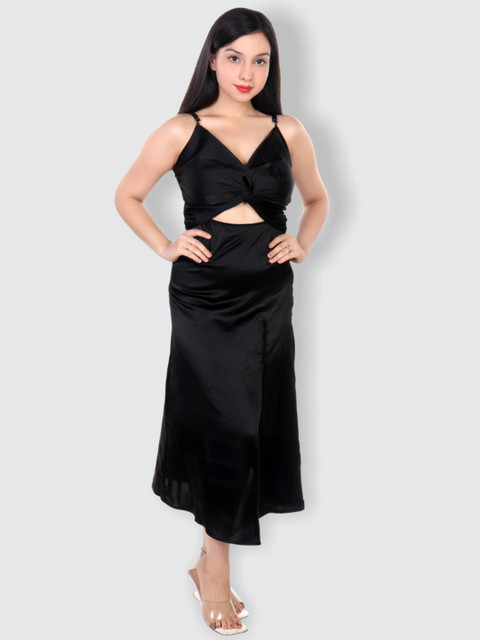 

The Label Bar Black Solid Satin Midi Dress