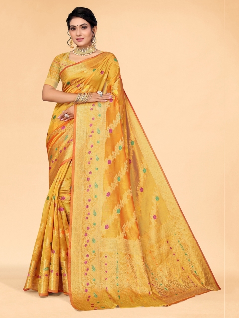 

all about you Yellow & Green Paisley Organza Saree