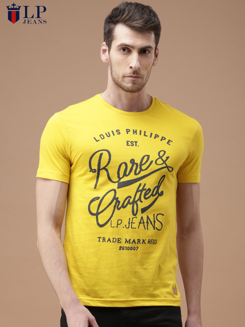 

Louis Philippe Jeans Men Yellow Printed Round Neck T-shirt