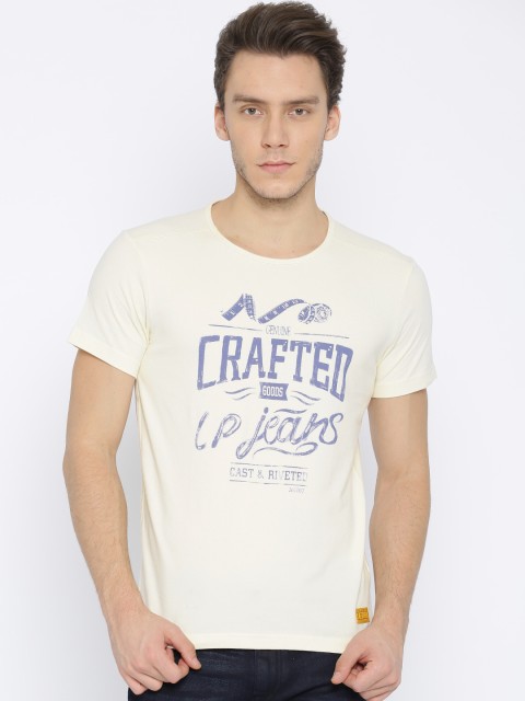 

Louis Philippe Jeans Men Off-White Solid Round Neck T-shirt