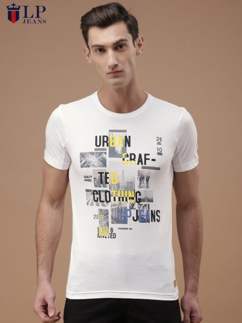 

Louis Philippe Jeans Men White Printed Round Neck T-shirt