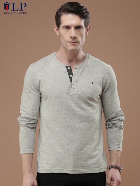 

Louis Philippe Sport Men Grey Melange Solid Henley Neck T-shirt