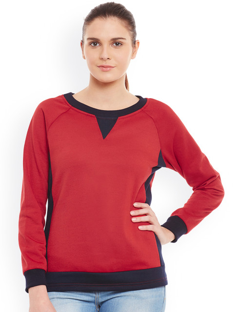 

Belle Fille Women Red Solid Sweatshirt