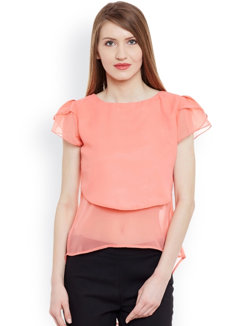 

Marc Loire Women Peach-Coloured Solid Semi-Sheer Top