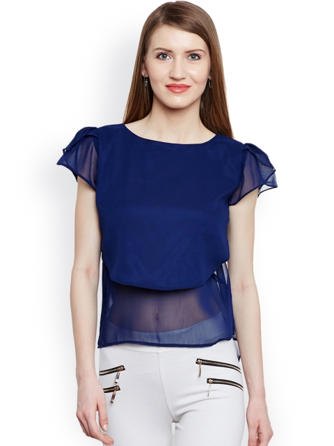 

Marc Loire Women Blue Solid Semi-Sheer Top