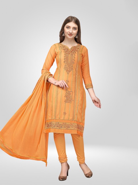 

Nivah Fashion Women Yellow & Gold-Toned Embroidered Pure Cotton Unstitched Dress Material