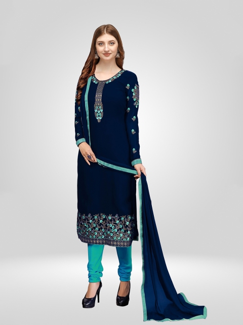

Nivah Fashion Women Turquoise Blue & Gold-Toned Embroidered Unstitched Dress Material
