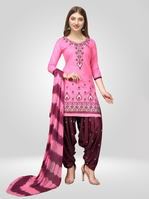 

Nivah Fashion Women Pink & Purple Embroidered Unstitched Dress Material