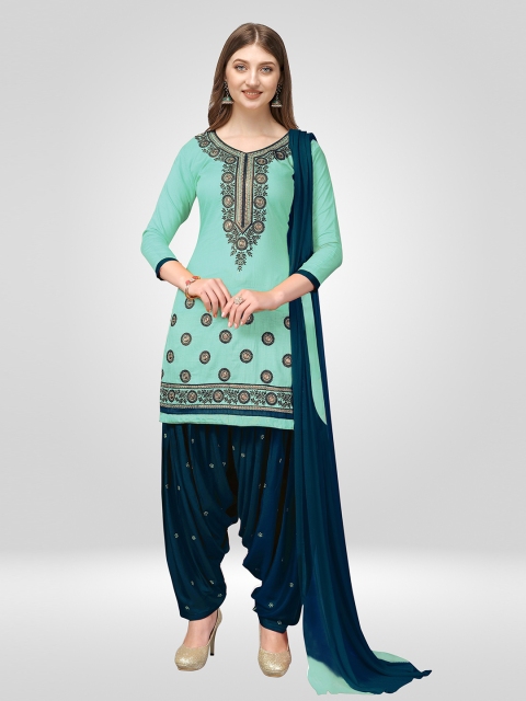 

Nivah Fashion Women Turquoise Blue & Gold-Toned Embroidered Unstitched Dress Material