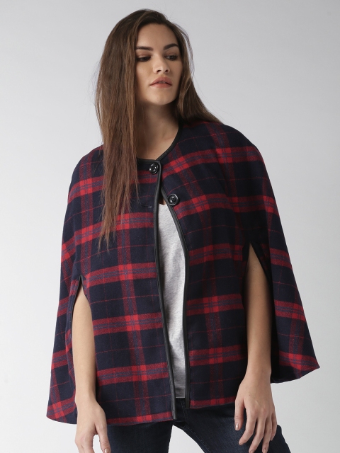 

Mast & Harbour Navy & Red Checked Cape Coat, Navy blue