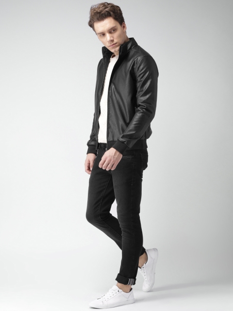 

Mast & Harbour Men Black Solid Biker Jacket