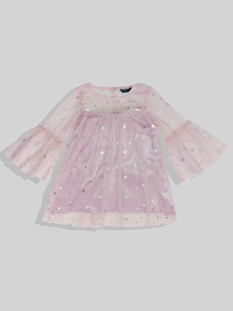 

HERE&NOW Pink Net A-Line Embellished Dress
