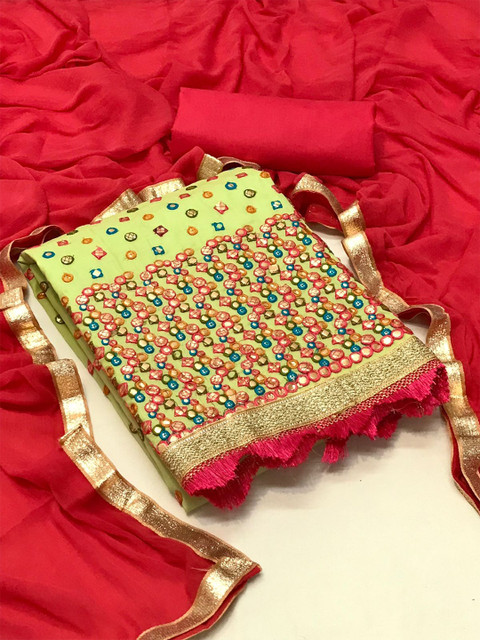 

MORLY Green & Pink Embroidered Unstitched Dress Material