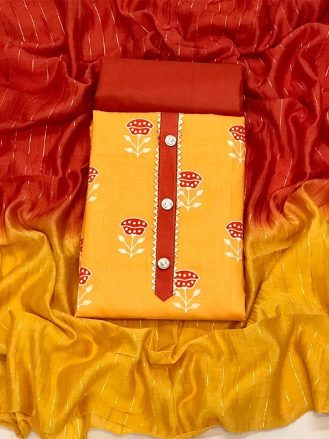 

MORLY Women Yellow & Red Printed Unstitched Dress Material