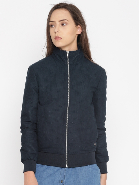 

Mast & Harbour Women Navy Blue Solid Bomber Jacket