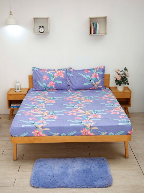 

Ariana 140 TC Floral Print Flat Queen Bedsheet With 2 Pillow Covers, Blue