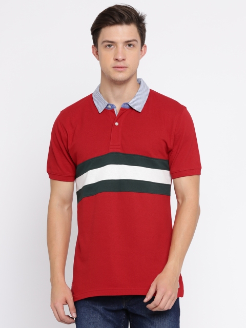 

Harvard Men Red Striped Polo T-shirt