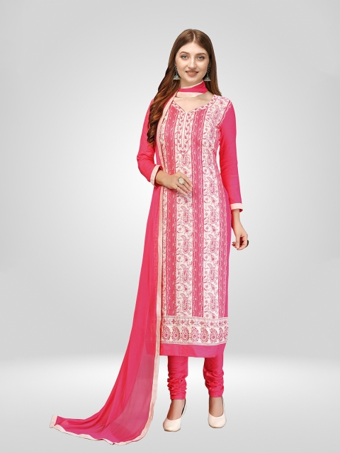 

Nivah Fashion Pink & White Embroidered Pure Cotton Unstitched Dress Material