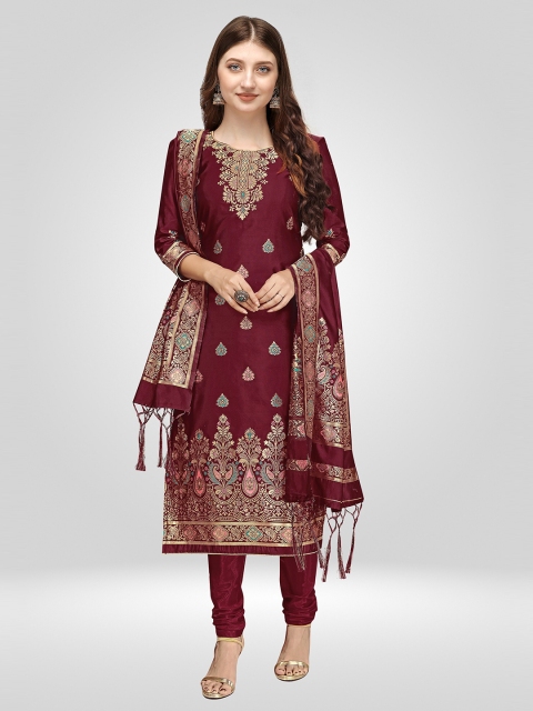 

Nivah Fashion Maroon & Gold-Toned Unstitched Dress Material