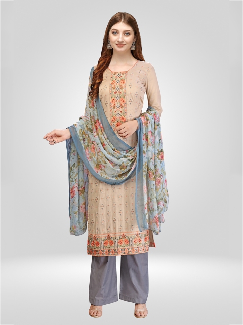 

Nivah Fashion Beige & Blue Embroidered Unstitched Dress Material