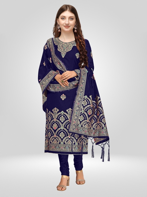 

Nivah Fashion Navy Blue & Gold-Toned Unstitched Dress Material