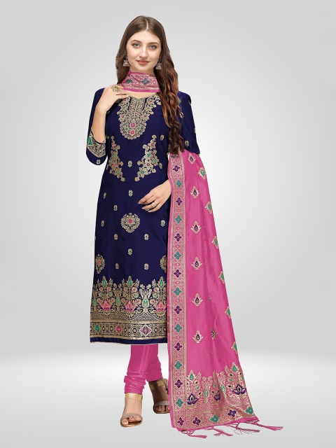 

Nivah Fashion Blue & Pink Unstitched Dress Material