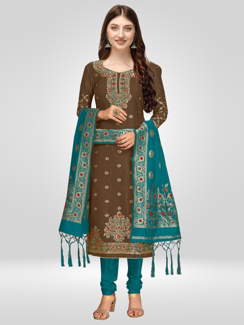 

Nivah Fashion Brown & Blue Unstitched Dress Material