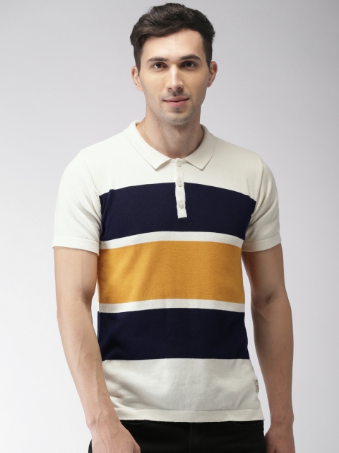 

Harvard Men Off-White & Navy Striped Polo Collar T-shirt