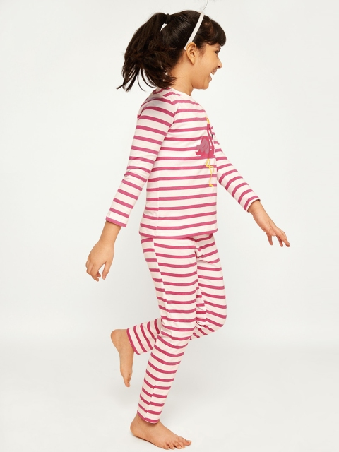 

frangipani Girls Pink & White Striped Pure Cotton Nightsuit