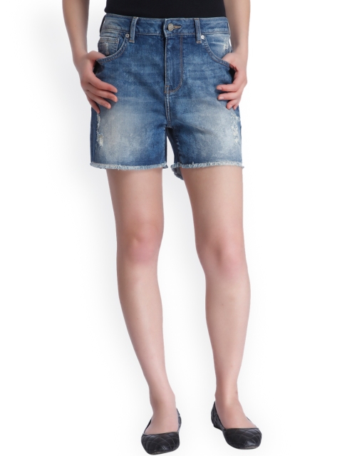 

ONLY Women Blue Solid Regular Fit Denim Shorts