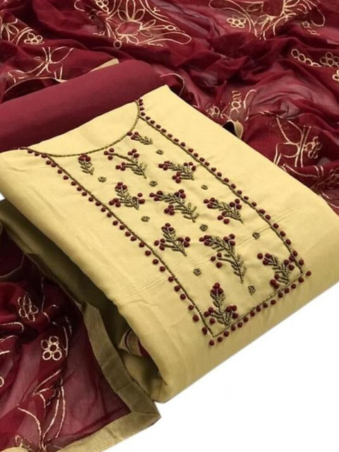 

MORLY Women Beige & Maroon Embellished Unstitched Dress Material