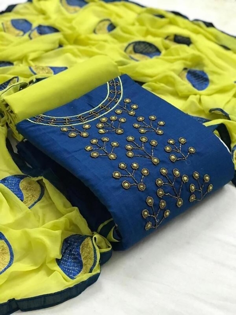 

MORLY Blue & Gold-Toned Embellished Unstitched Dress Material