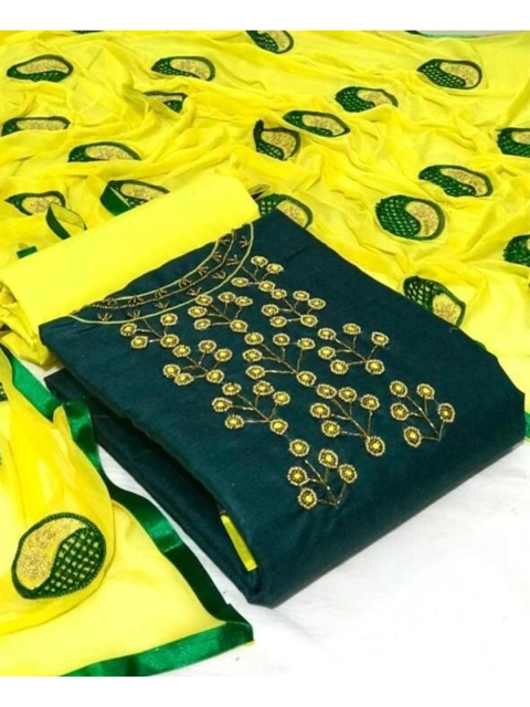 

MORLY Green & Yellow Embellished Unstitched Dress Material