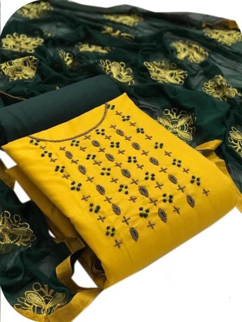 

MORLY Women Mustard & Green Embellished Unstitched Dress Material