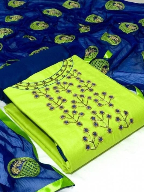 

MORLY Sea Green & Blue Embellished Unstitched Dress Material