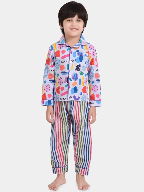 

KOOCHI POOCHI Unisex Kids White & Pink Printed Pure Cotton Night suit