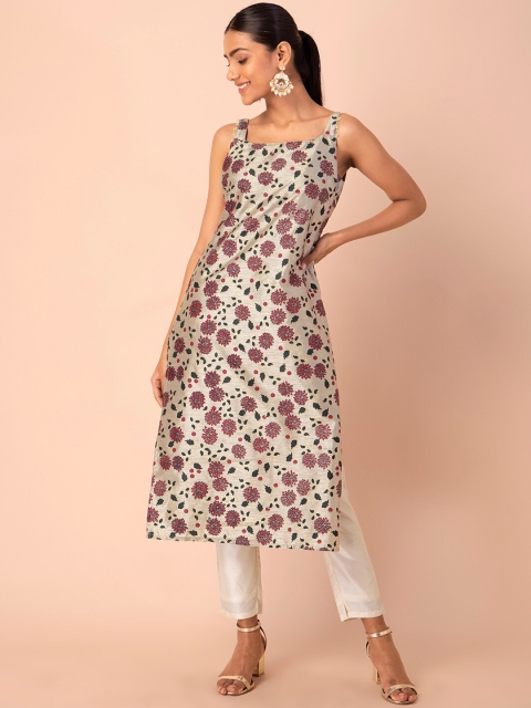 

INDYA Women Floral Printed Kurta, Beige