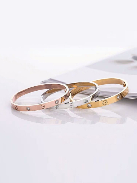 

Jewels Galaxy Women Set Of 3 Rose Gold & Silver-Toned American Diamond Kada Bracelet