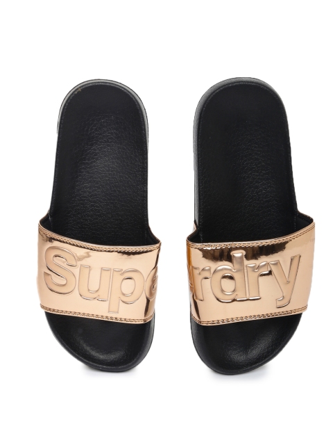 

Superdry Women Rose Gold-Toned & Black Pool Slide Flip-Flops